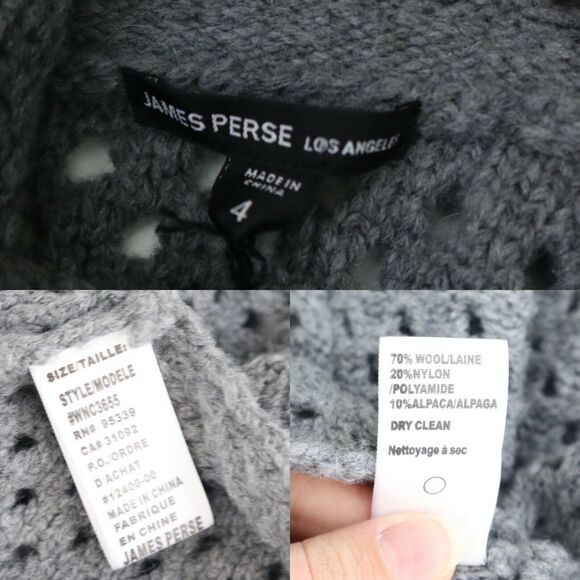 James Perse Size 4 / XL Marina Cowl Neck Sweater Gray Open Knit Wool Blend - Picture 12 of 12